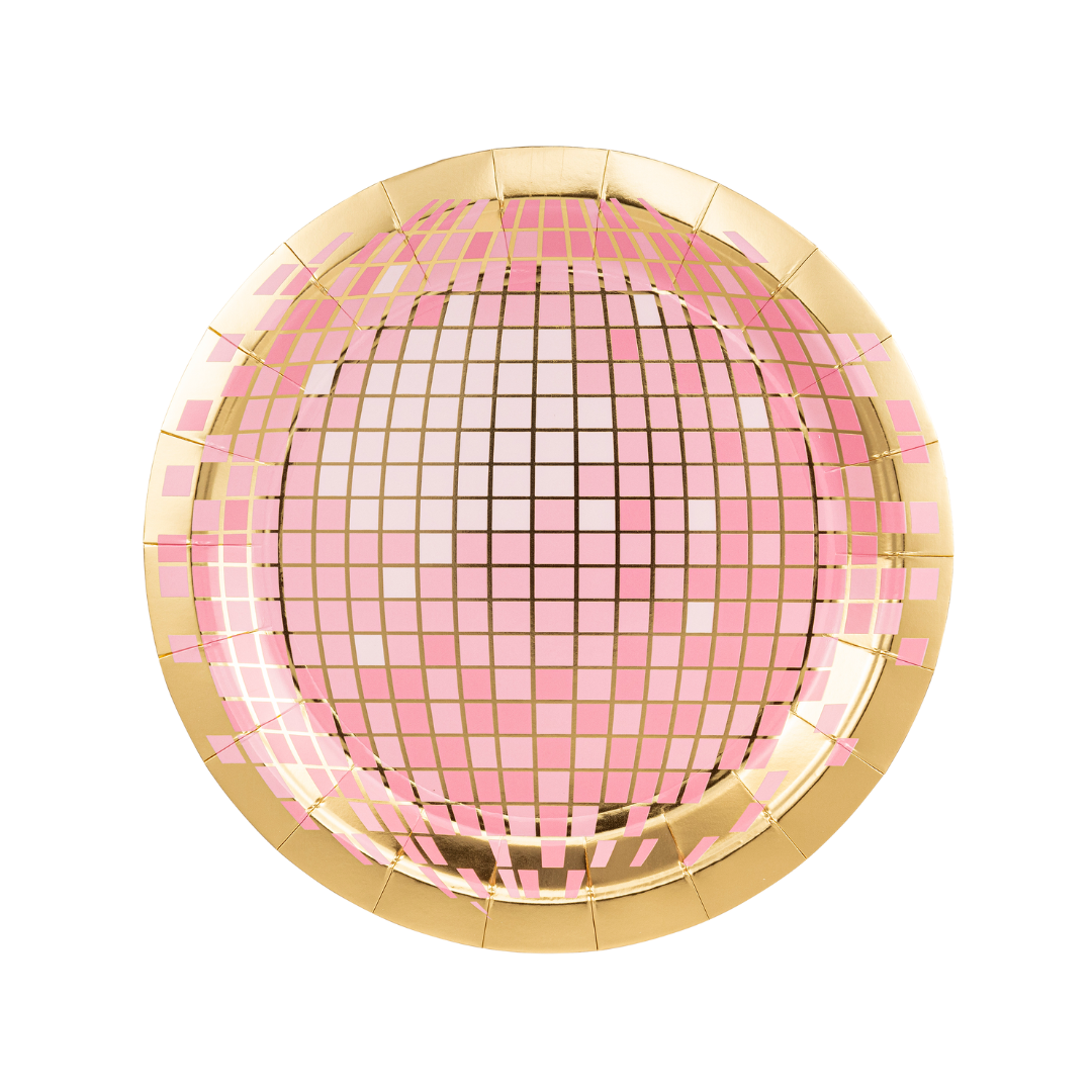 Platos Bola De Disco Rosa (8 pzas)