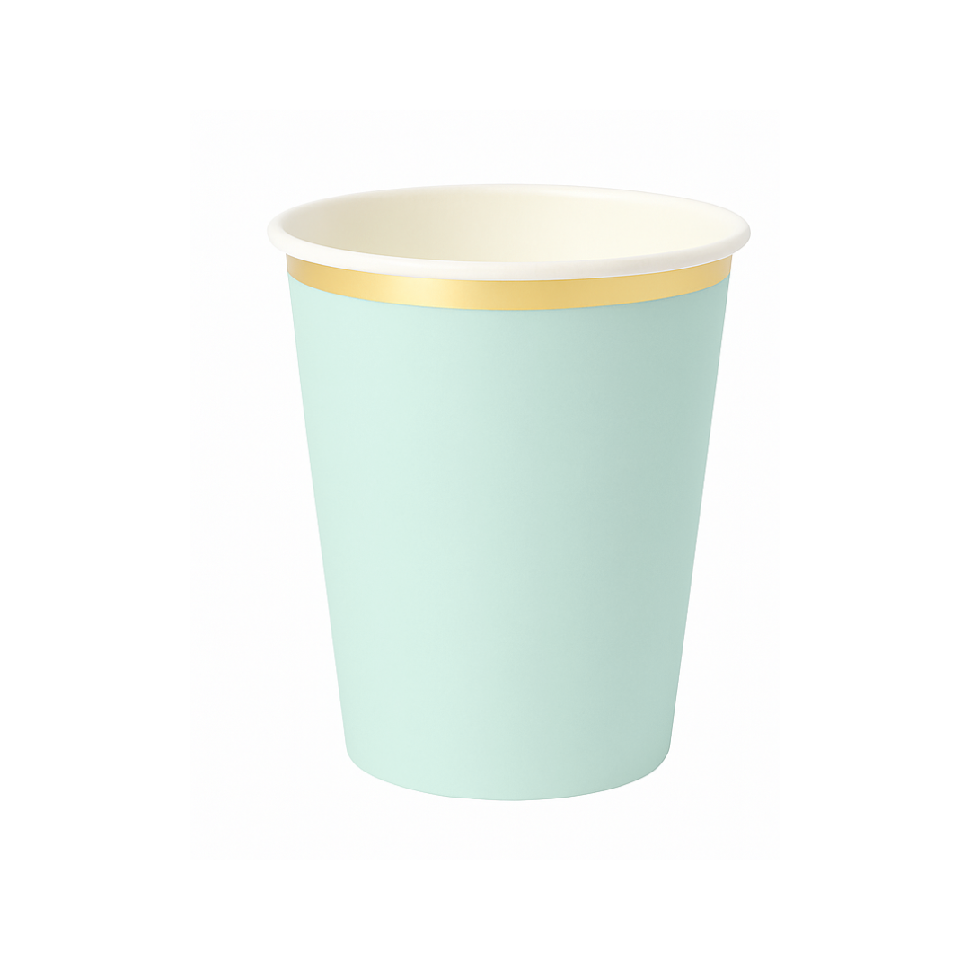 Vaso Verde Menta con Borde Dorado (8 pzas )