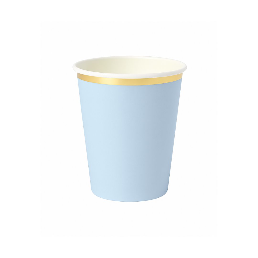 Vaso Azul Cielo con Borde Dorado (8 pzas )