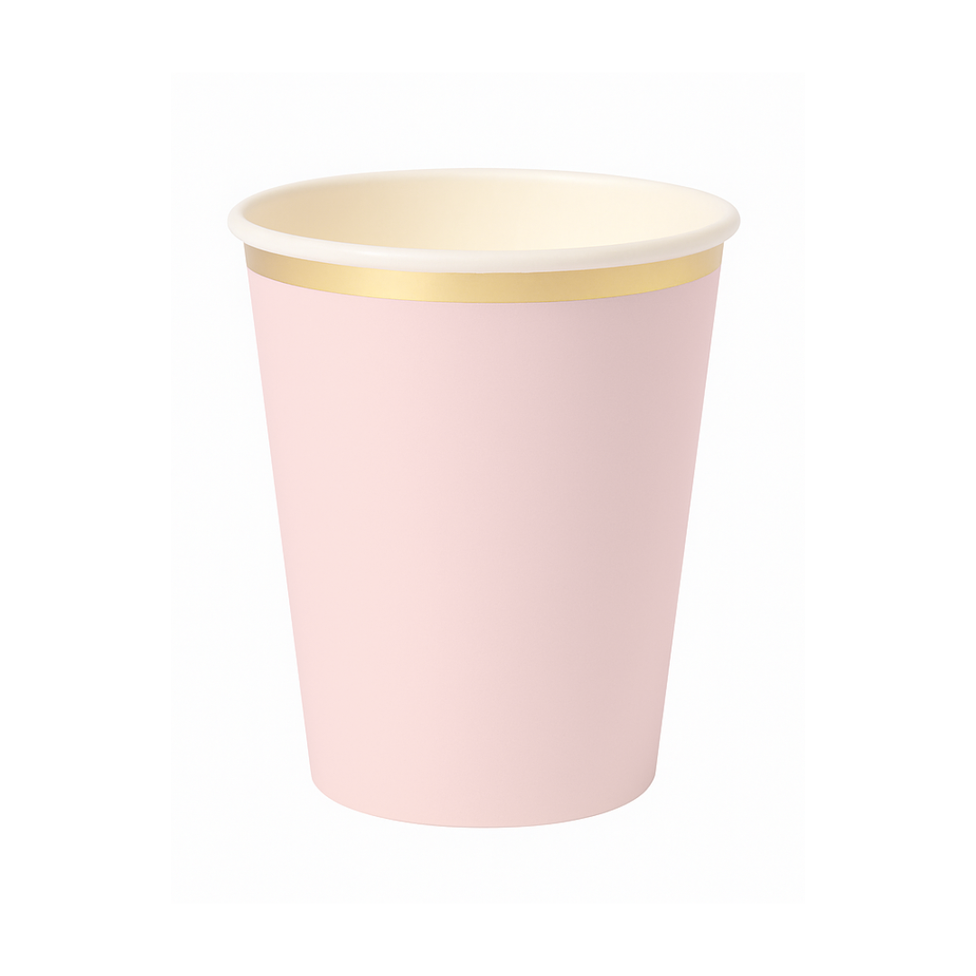 Vaso Rosa Pastel con Borde Dorado (8 pzas)