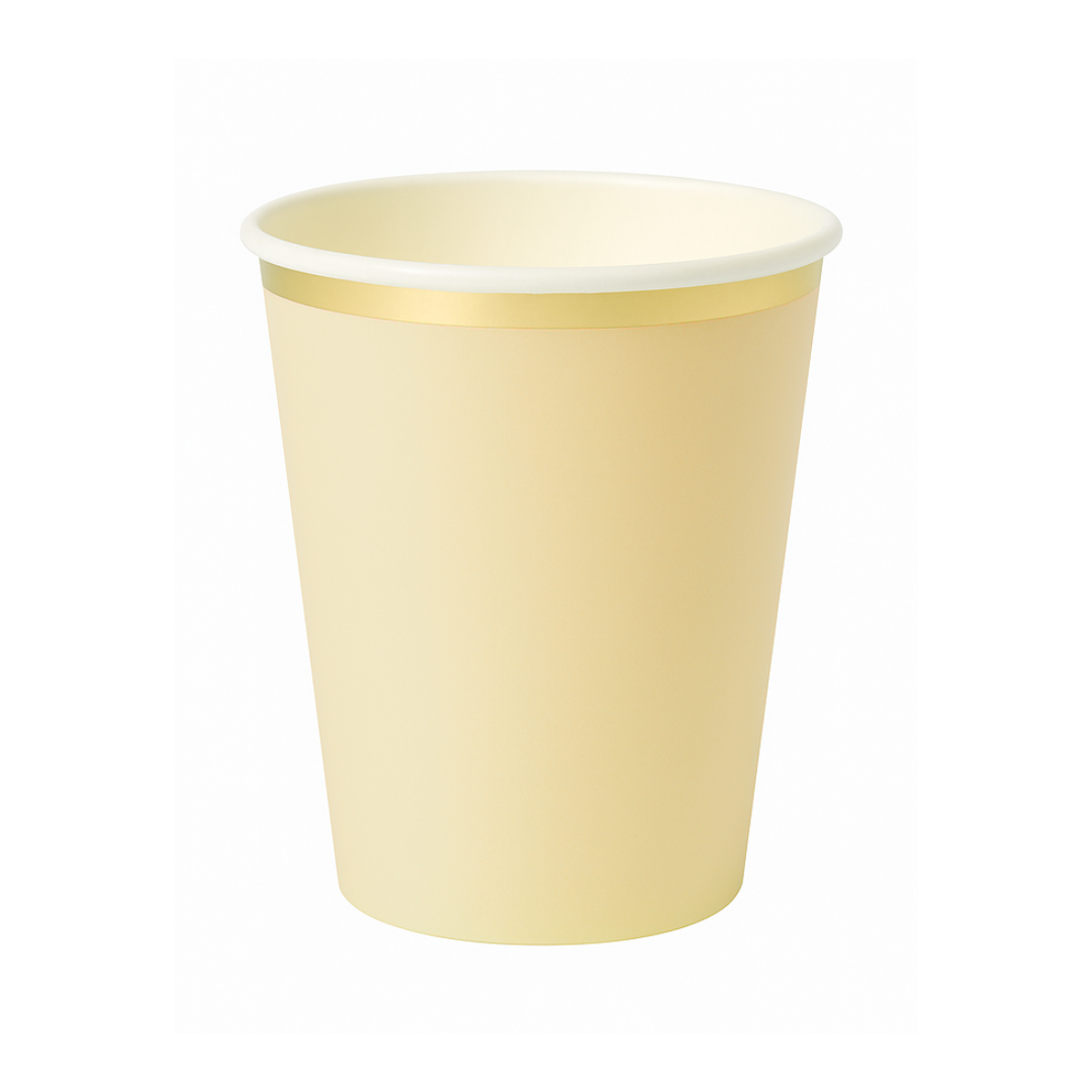 Vaso Amarillo Pastel con Borde Dorado (8 pzas)