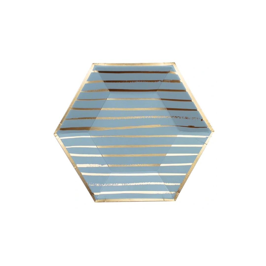 PLATO HEXAGONAL LINEAS -AZUL & DORADO
